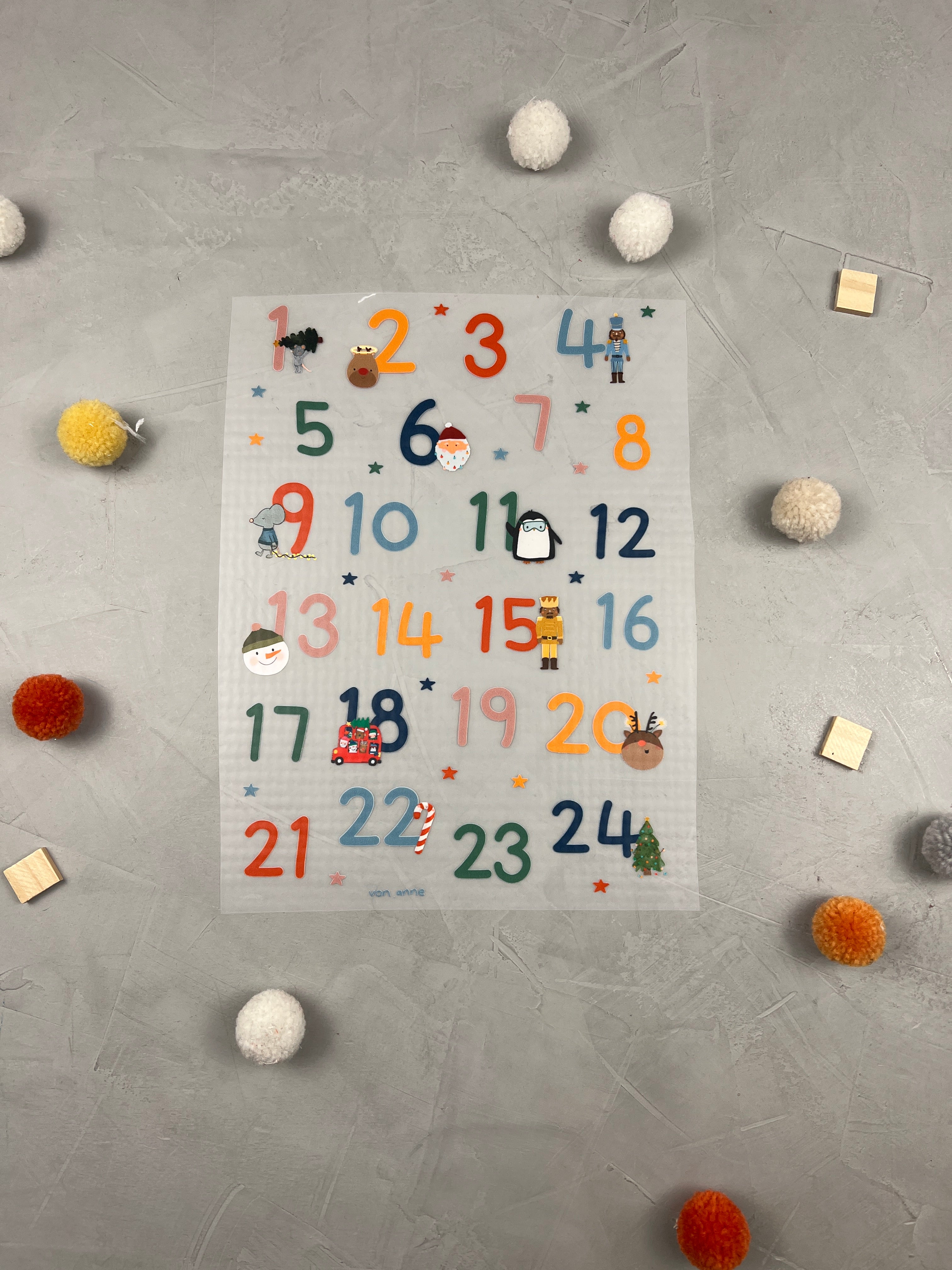 Bügelbildbogen - Adventskalenderzahlen