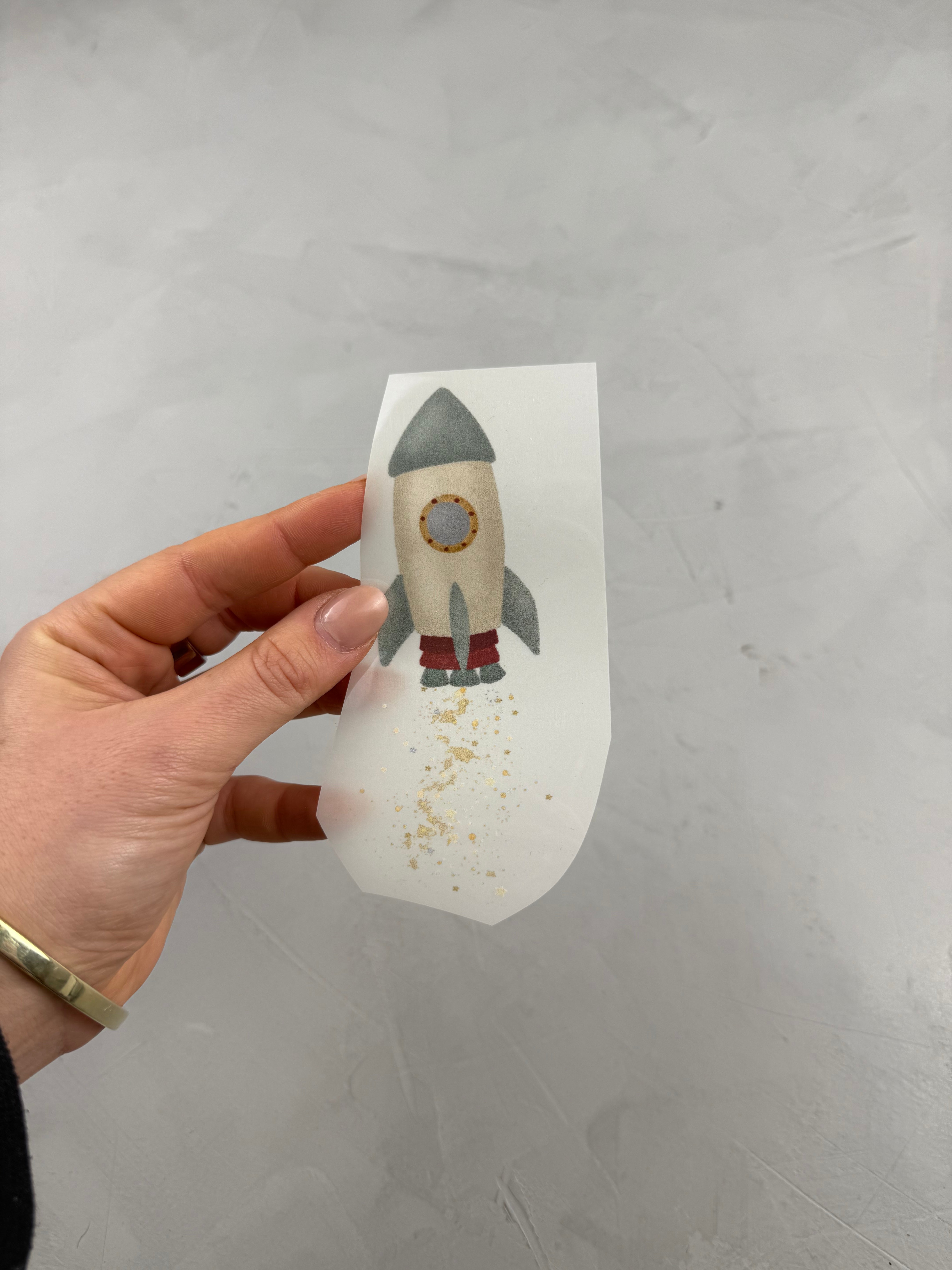 kleines Reflektor-Bügelbild - Raketenstart/Türkis