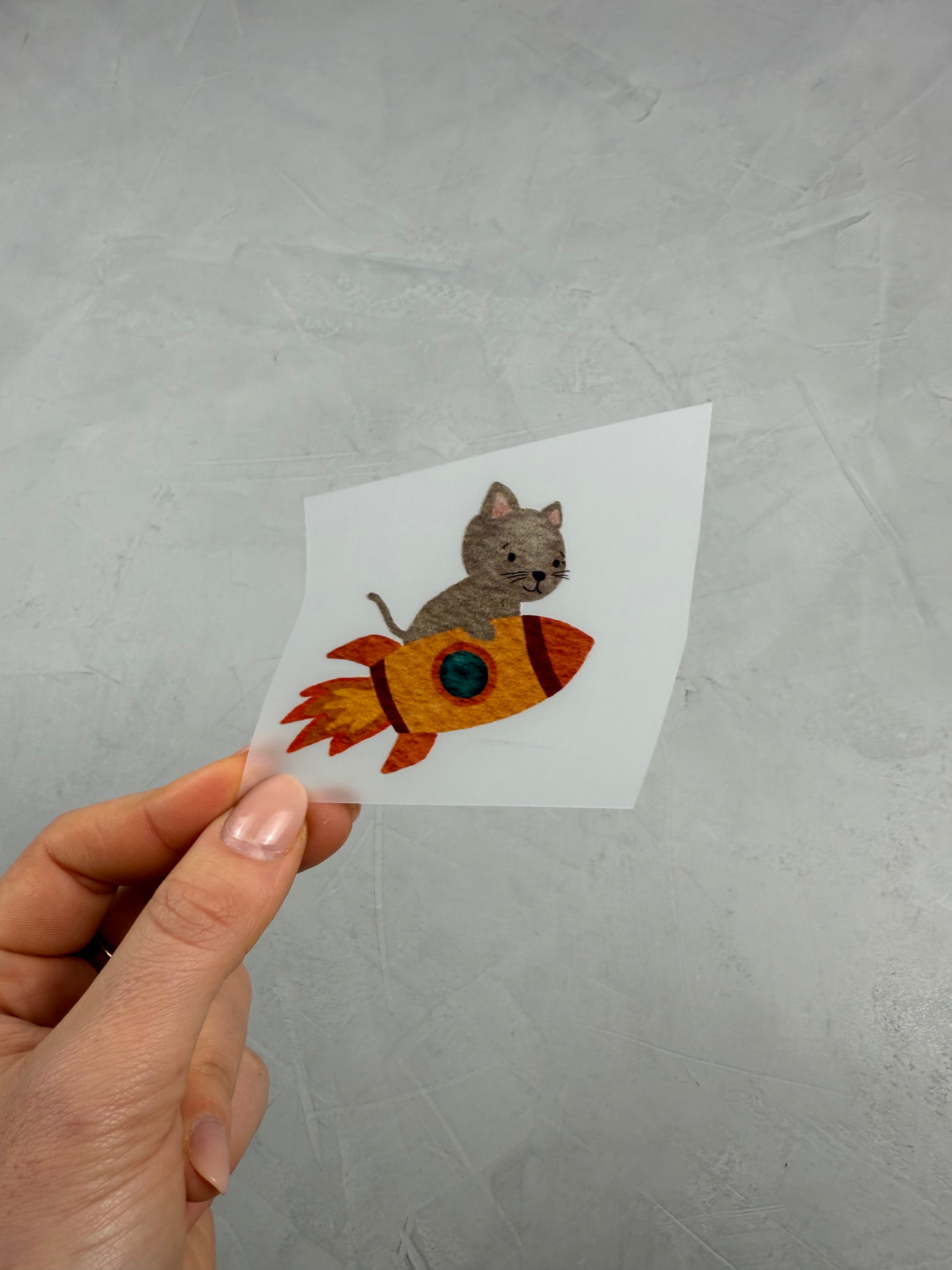 kleines Bügelbild - Katze/Ab ins All