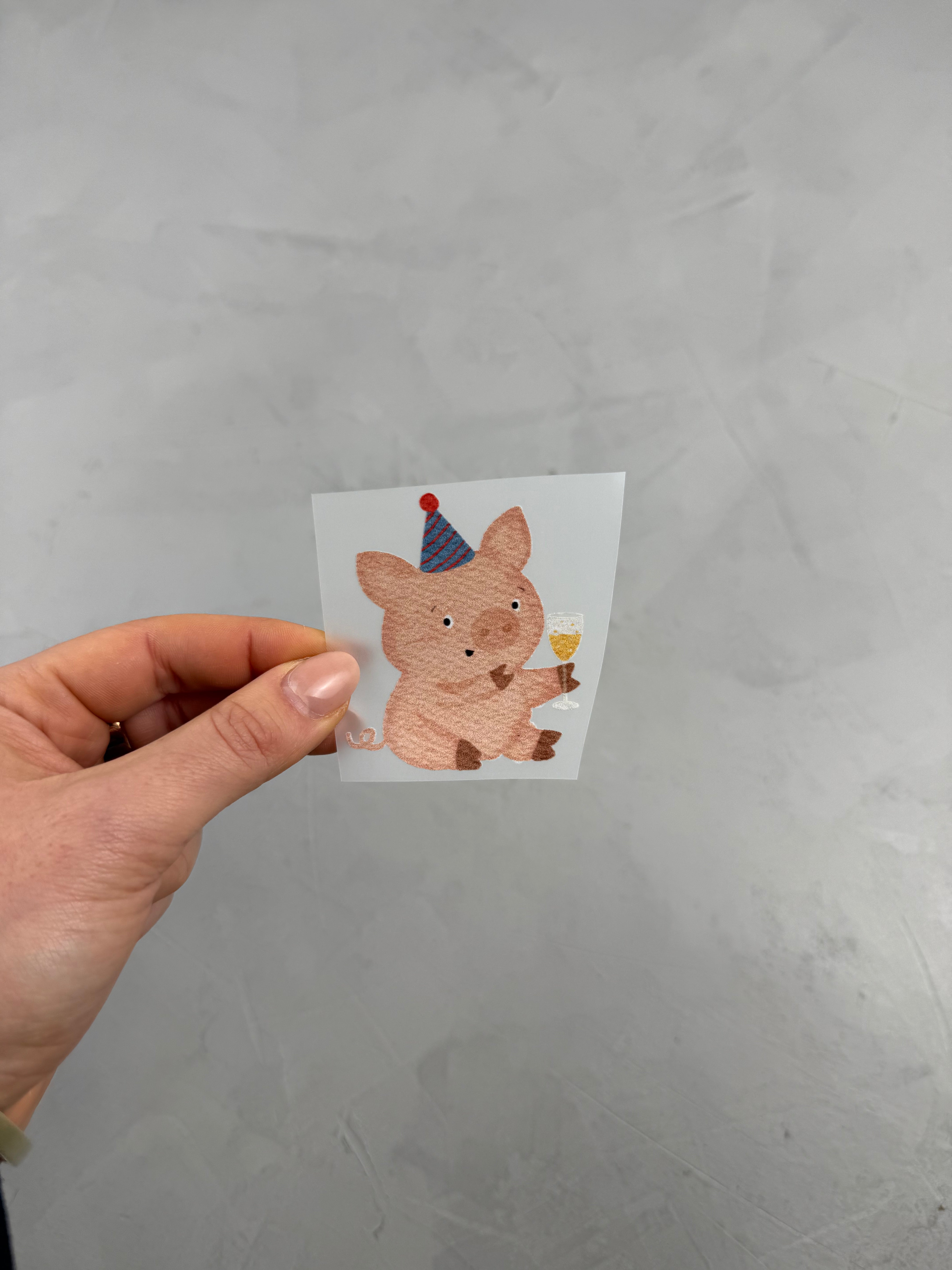 kleines Bügelbild - Schwein/Prost