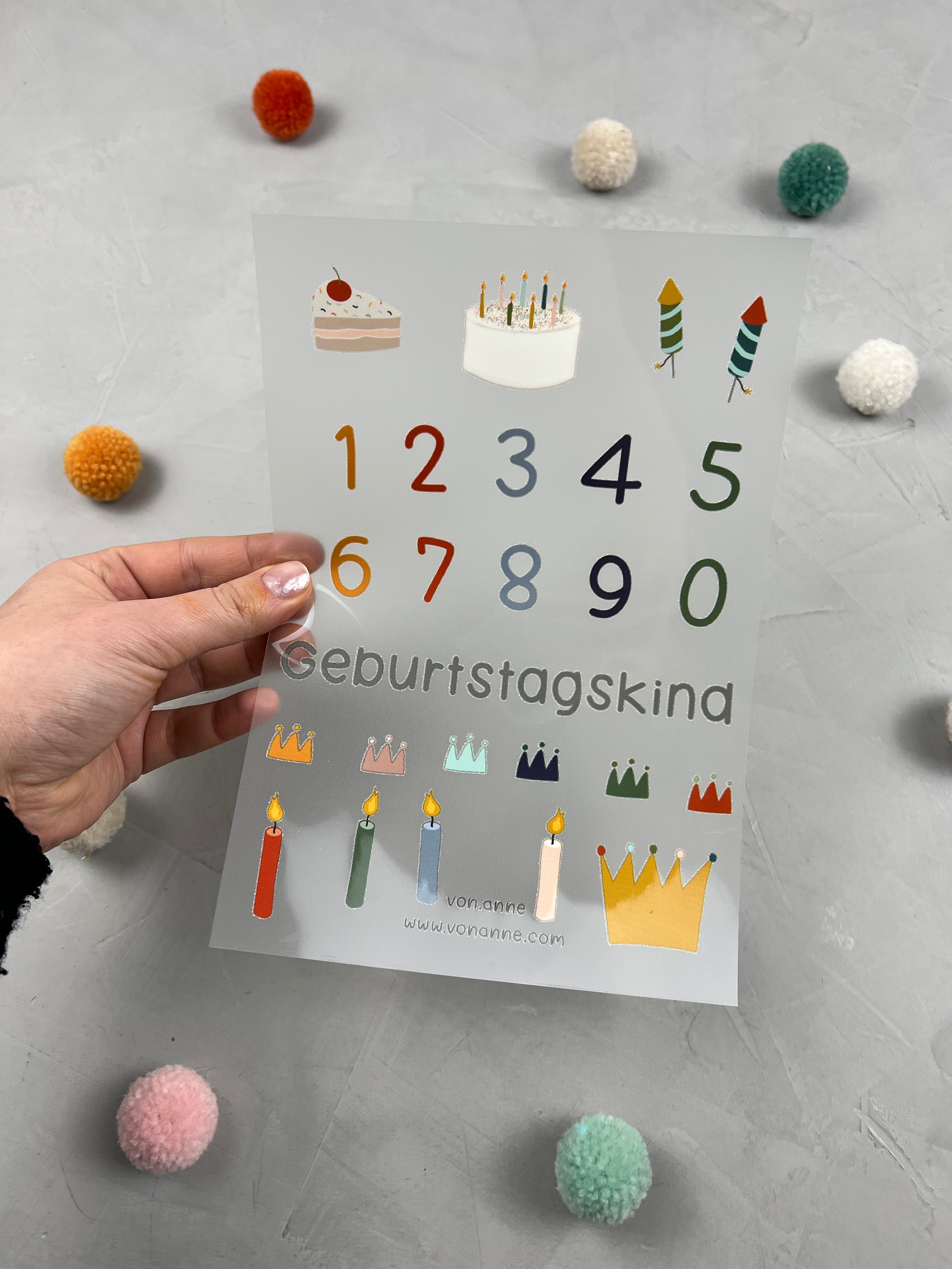 Bügelbildbogen - kleine Zahlen/Geburtstag