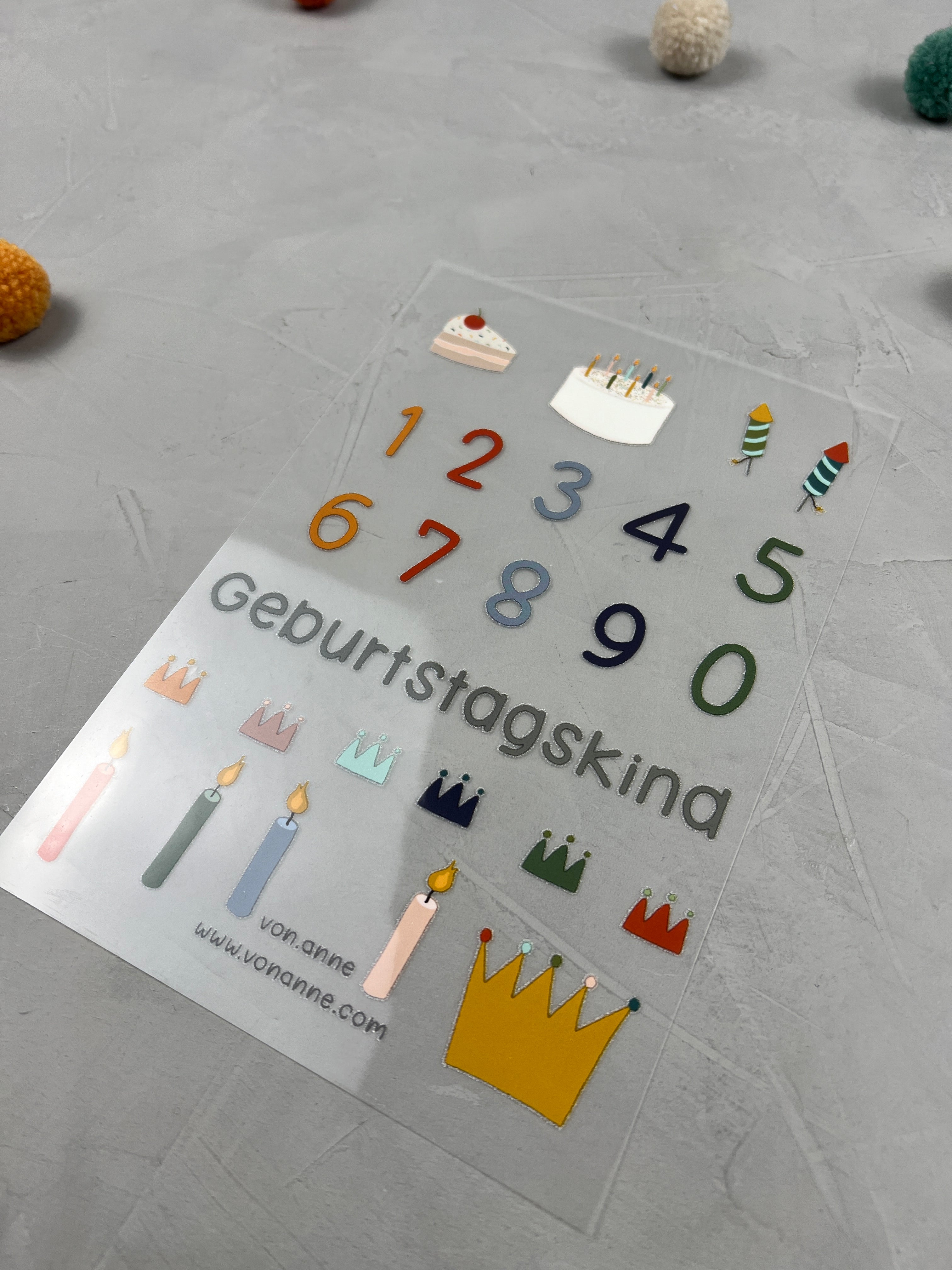 Bügelbildbogen - kleine Zahlen/Geburtstag