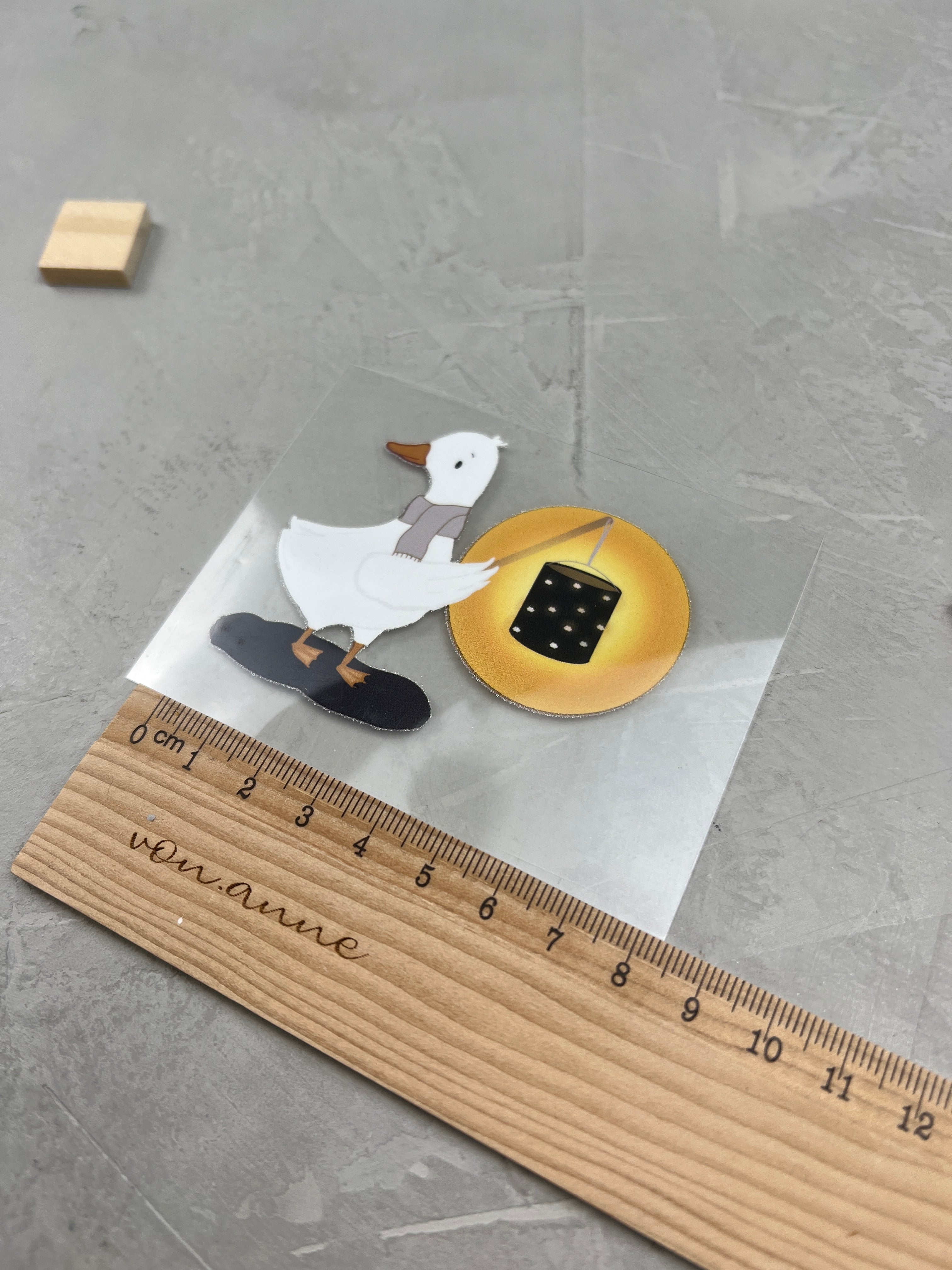 kleines Bügelbild - Gans mit Laterne/blau