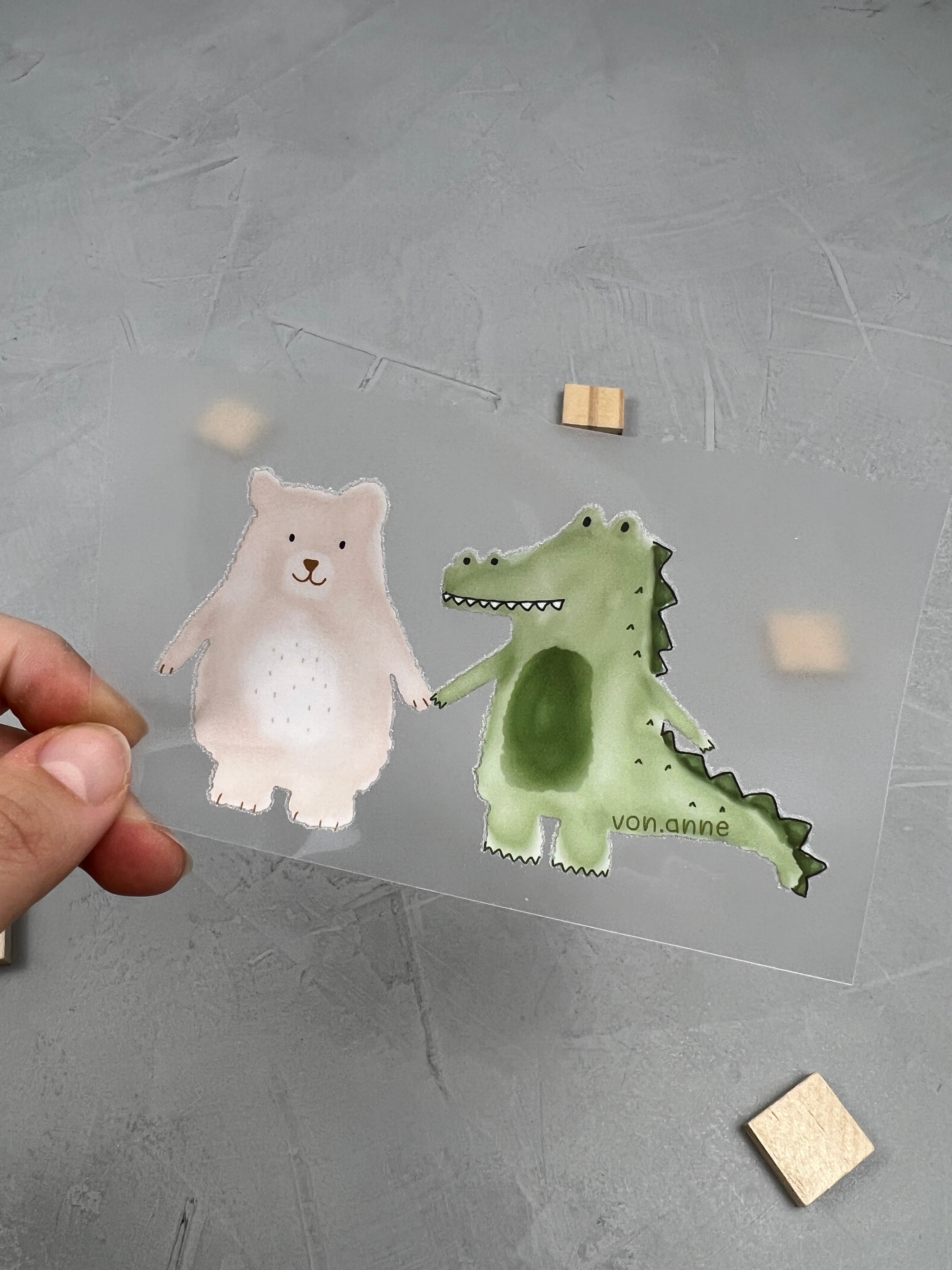 kleines Bügelbild - Bär und Krokodil/Sandkastenliebe