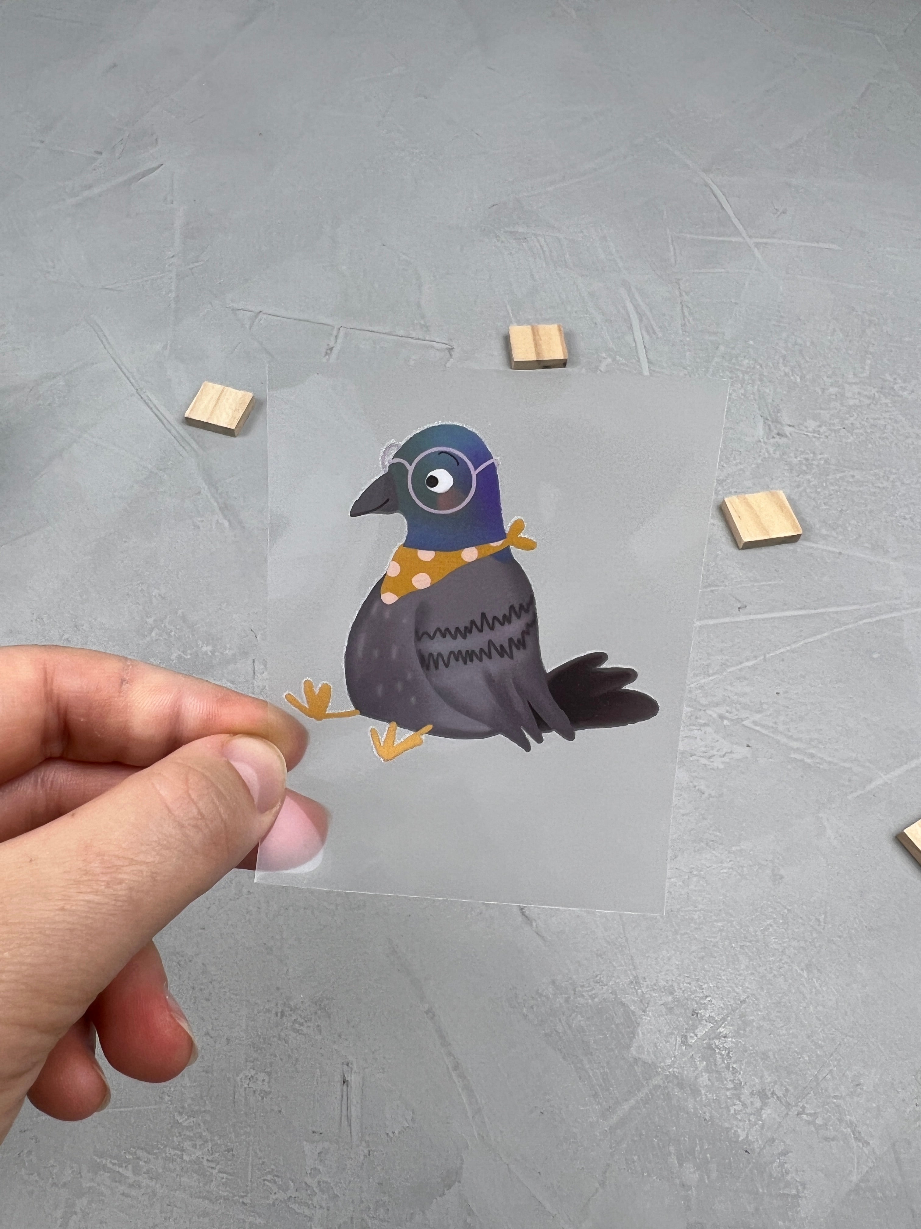 kleines Bügelbild - Taube/Brille