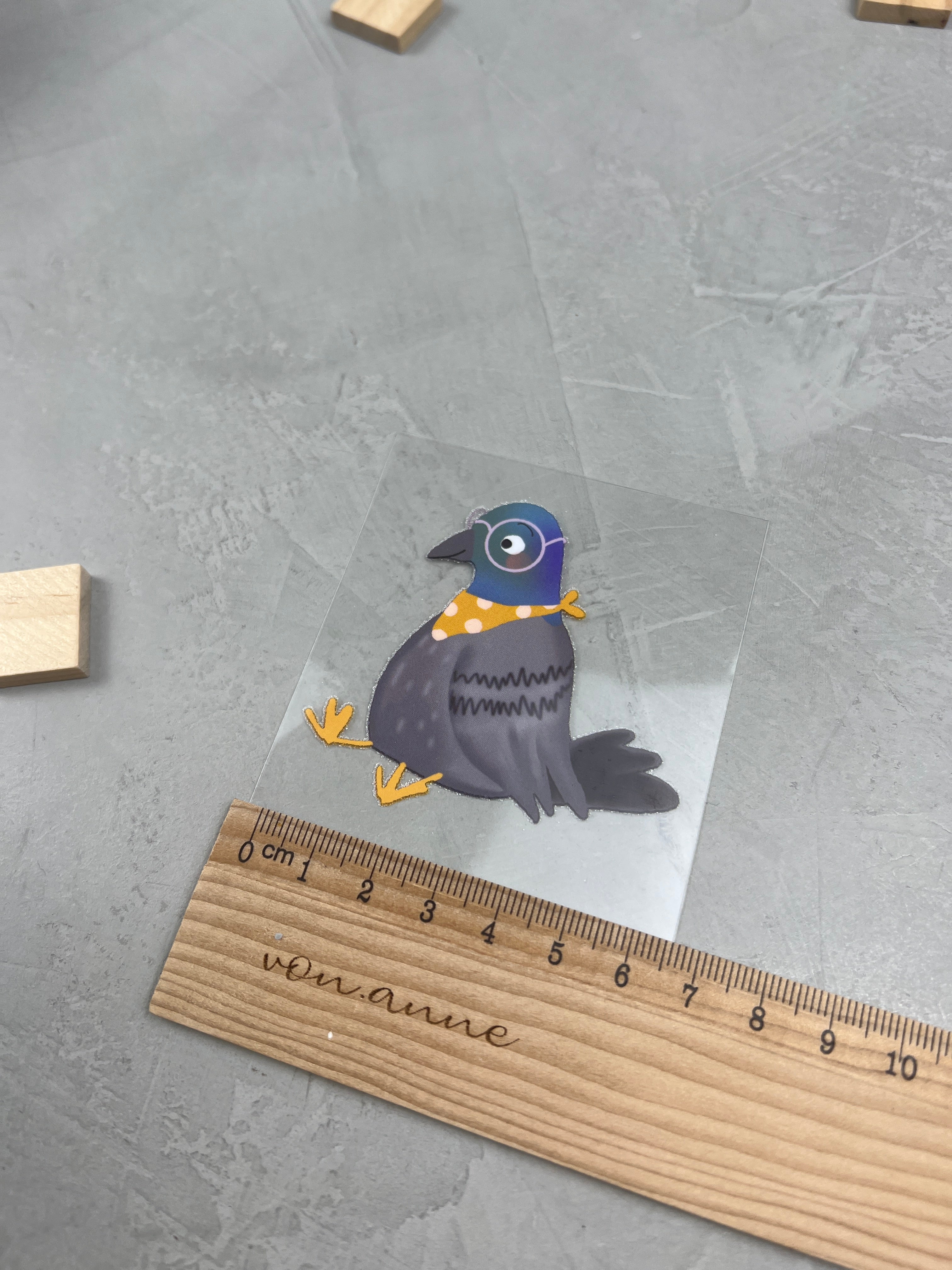 kleines Bügelbild - Taube/Brille