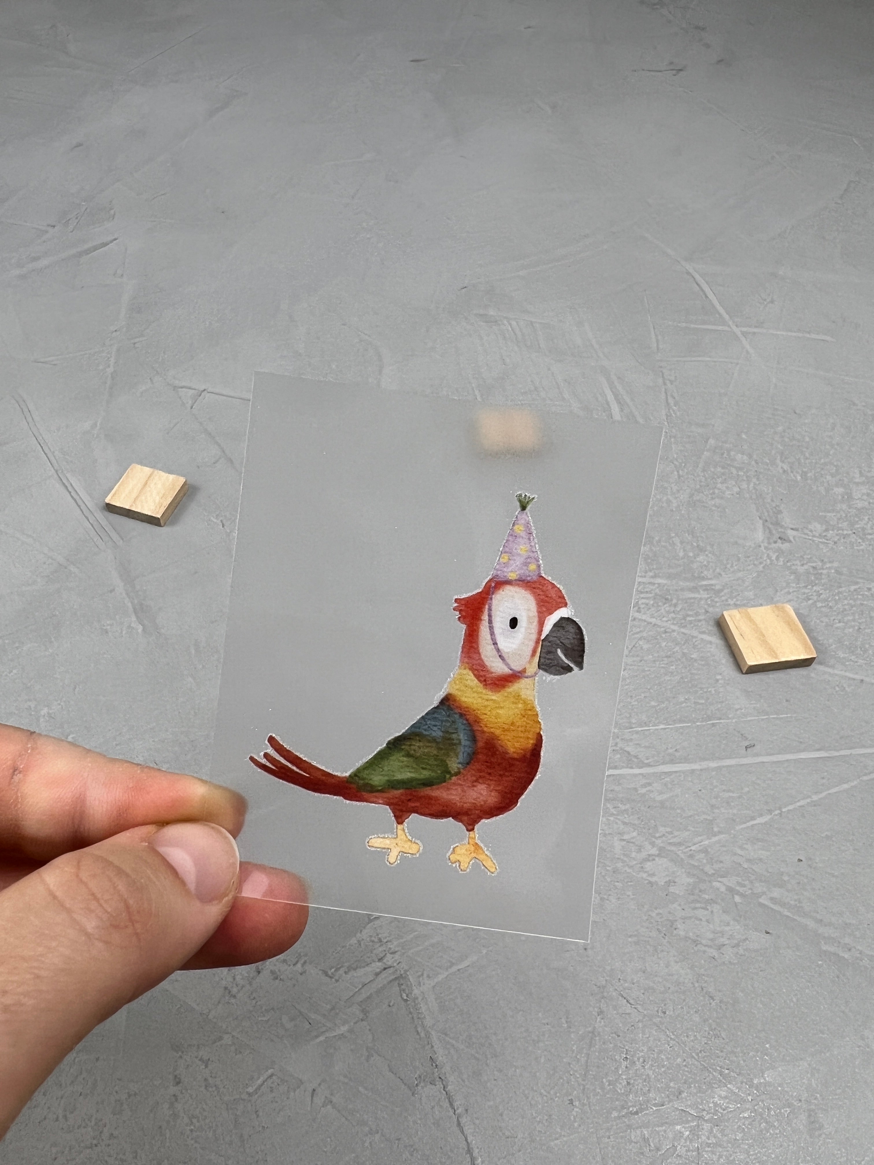 kleines Bügelbild - Papagei/lila Hut