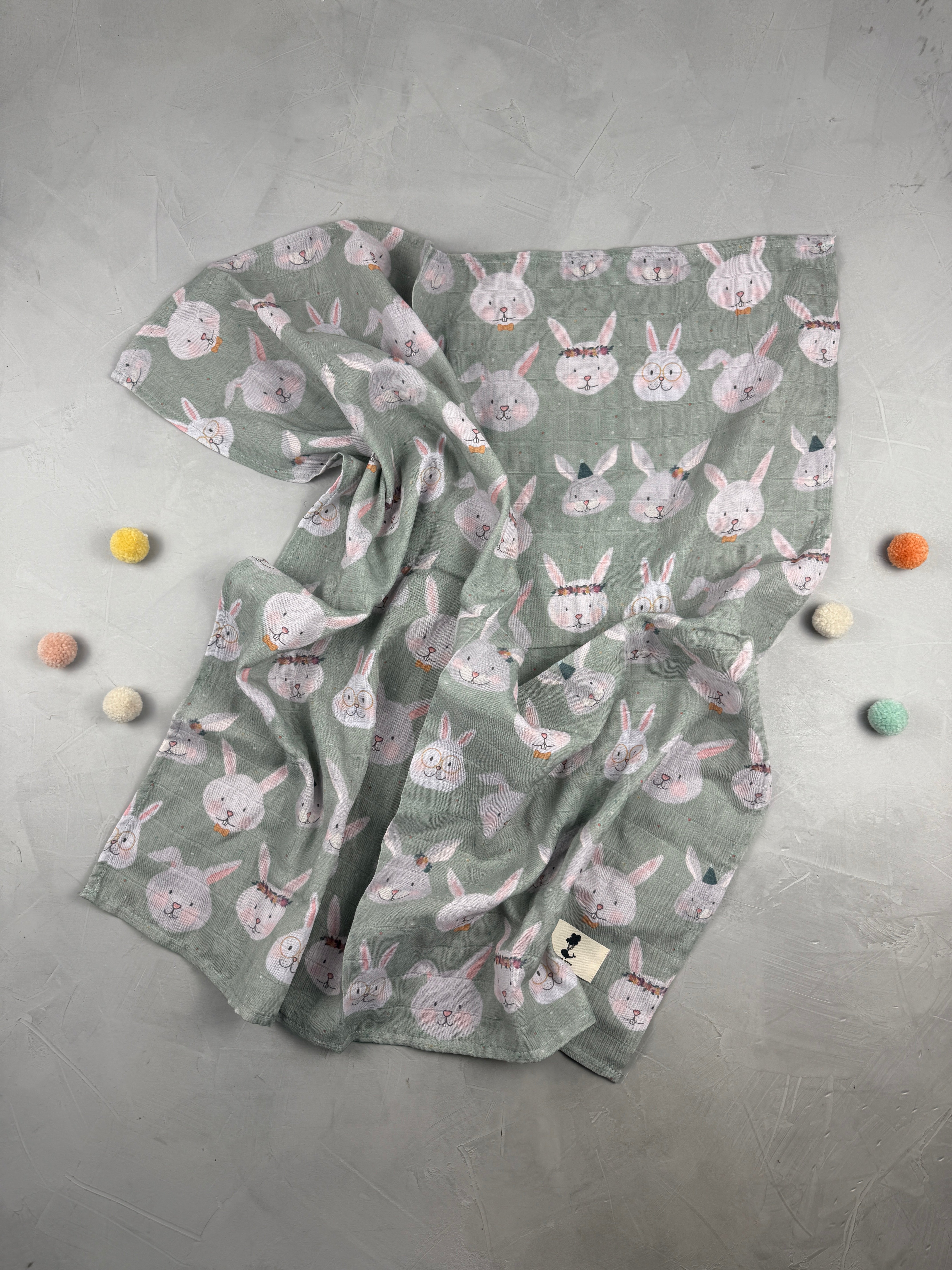 Musselinswaddle - Hasen-WG (80x80 cm)