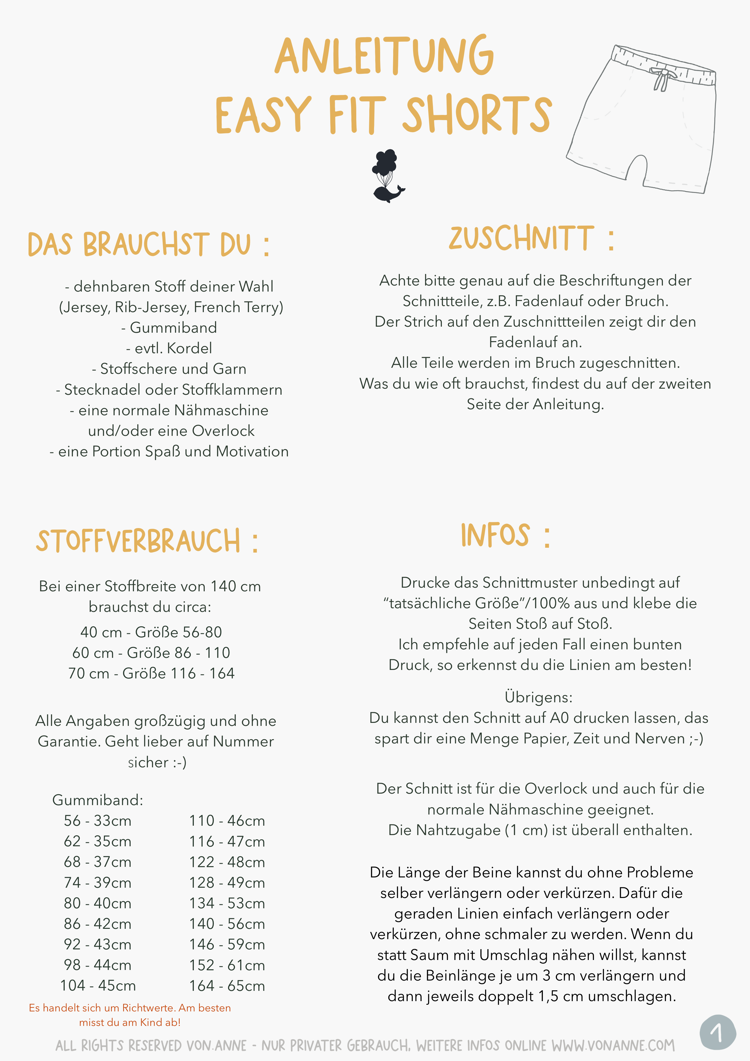 digitales Schnittmuster - Easy Fit Shorts