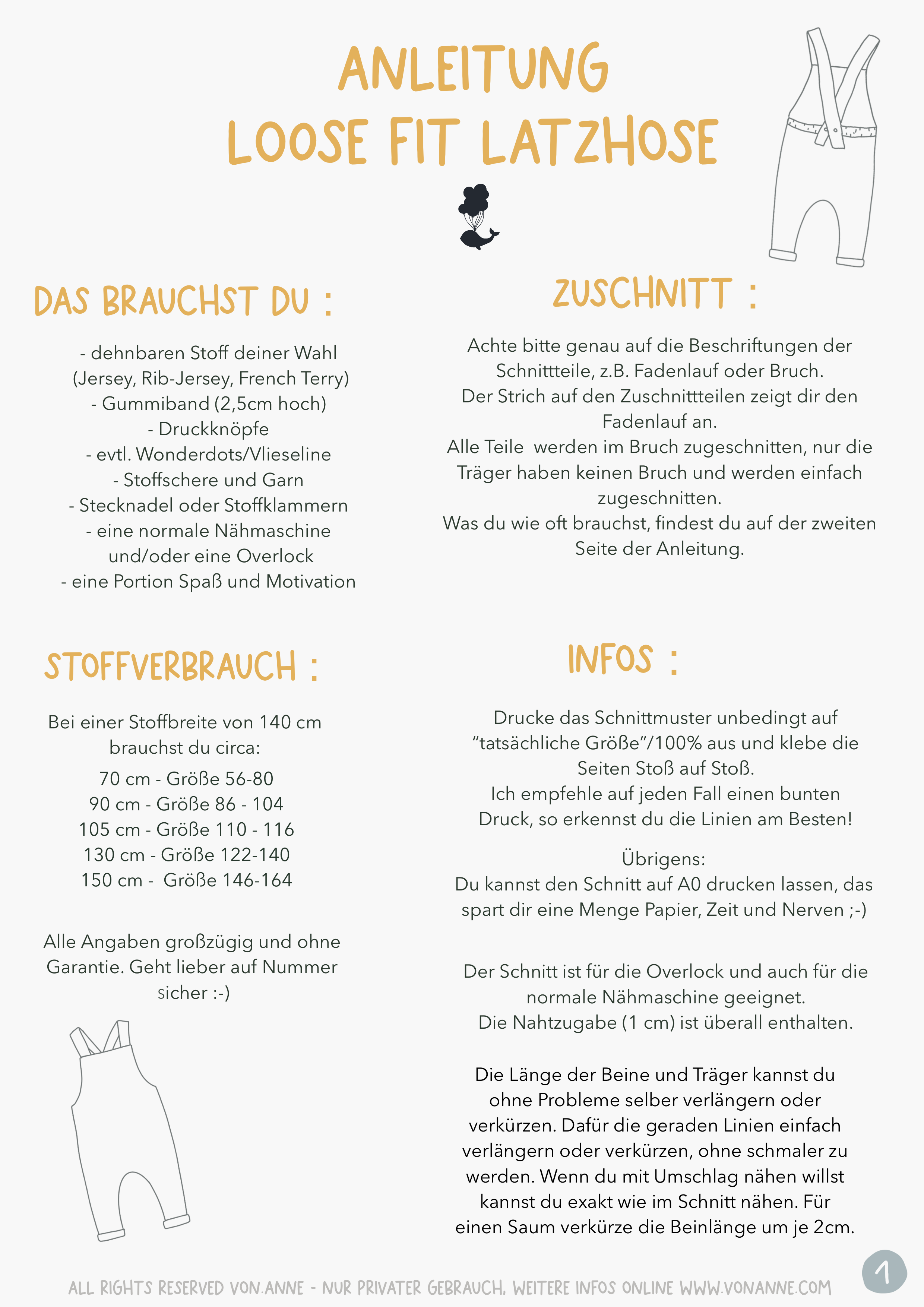 digitales Schnittmuster - Loose Fit Latzhose