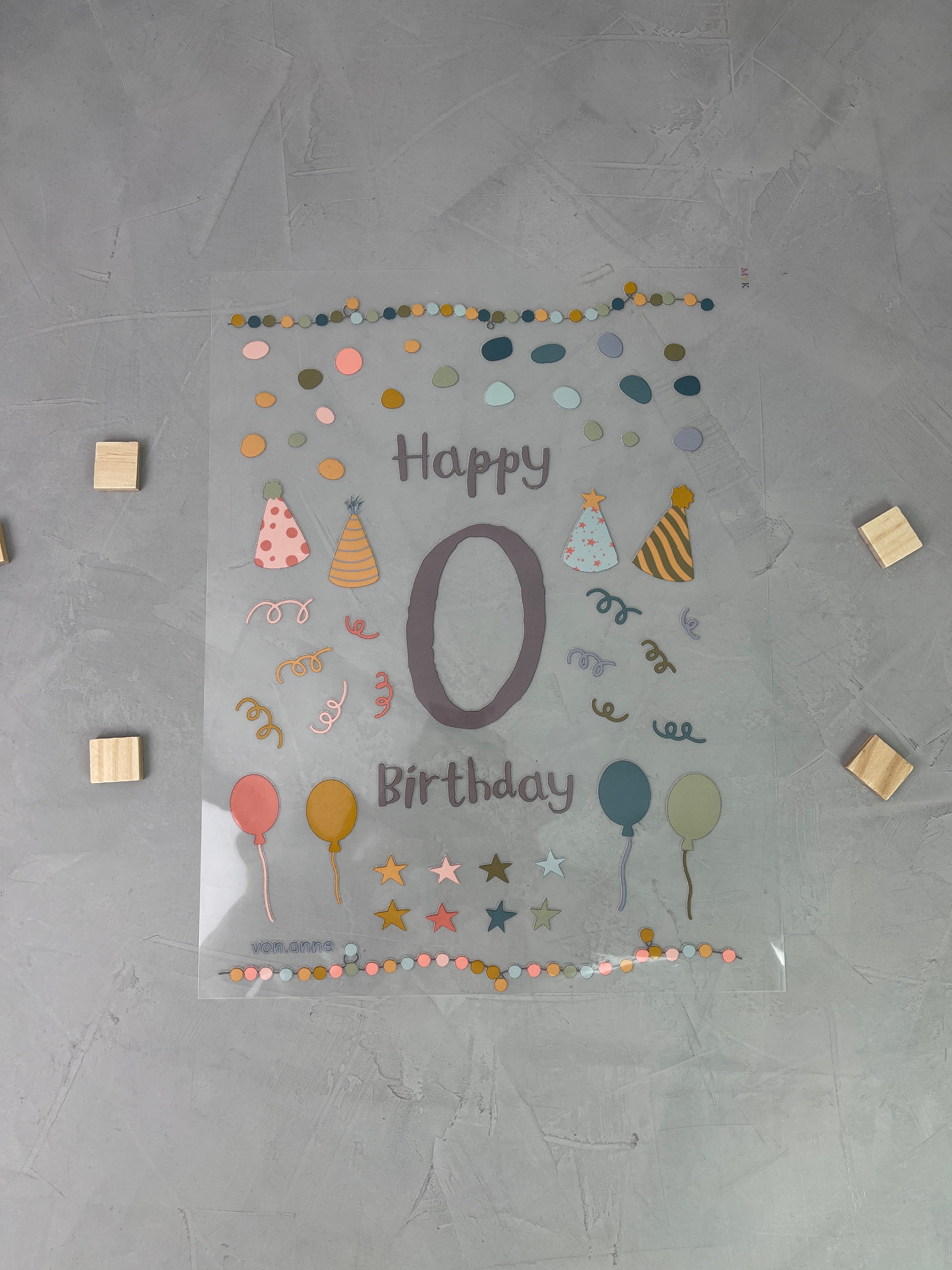 Kombi-Geburtstagsbügelbild "0/Happy Birthday"