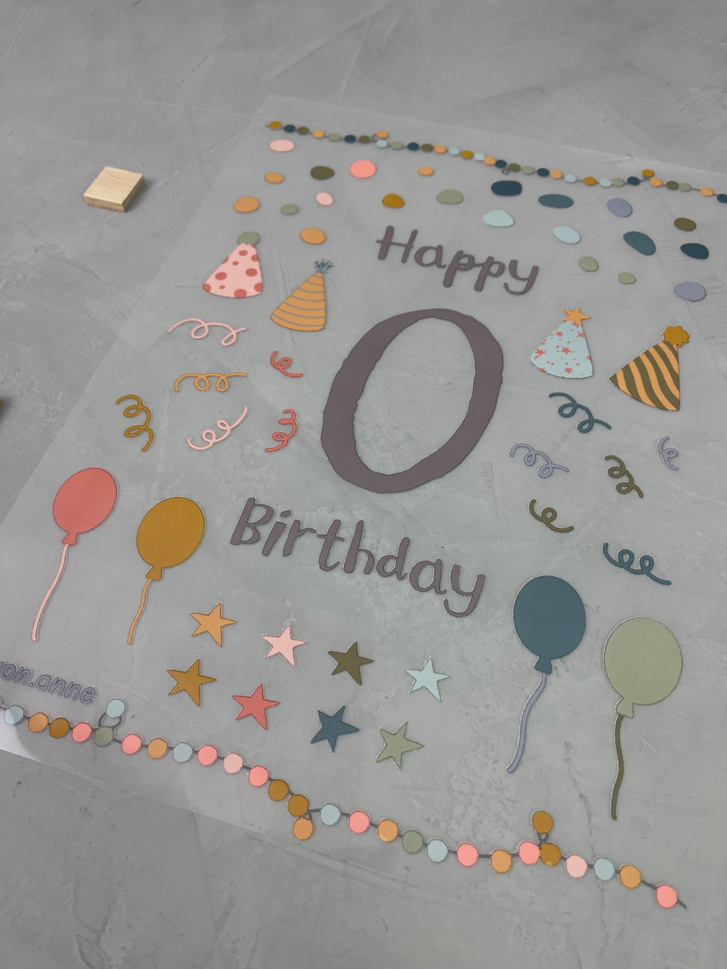 Kombi-Geburtstagsbügelbild "0/Happy Birthday"