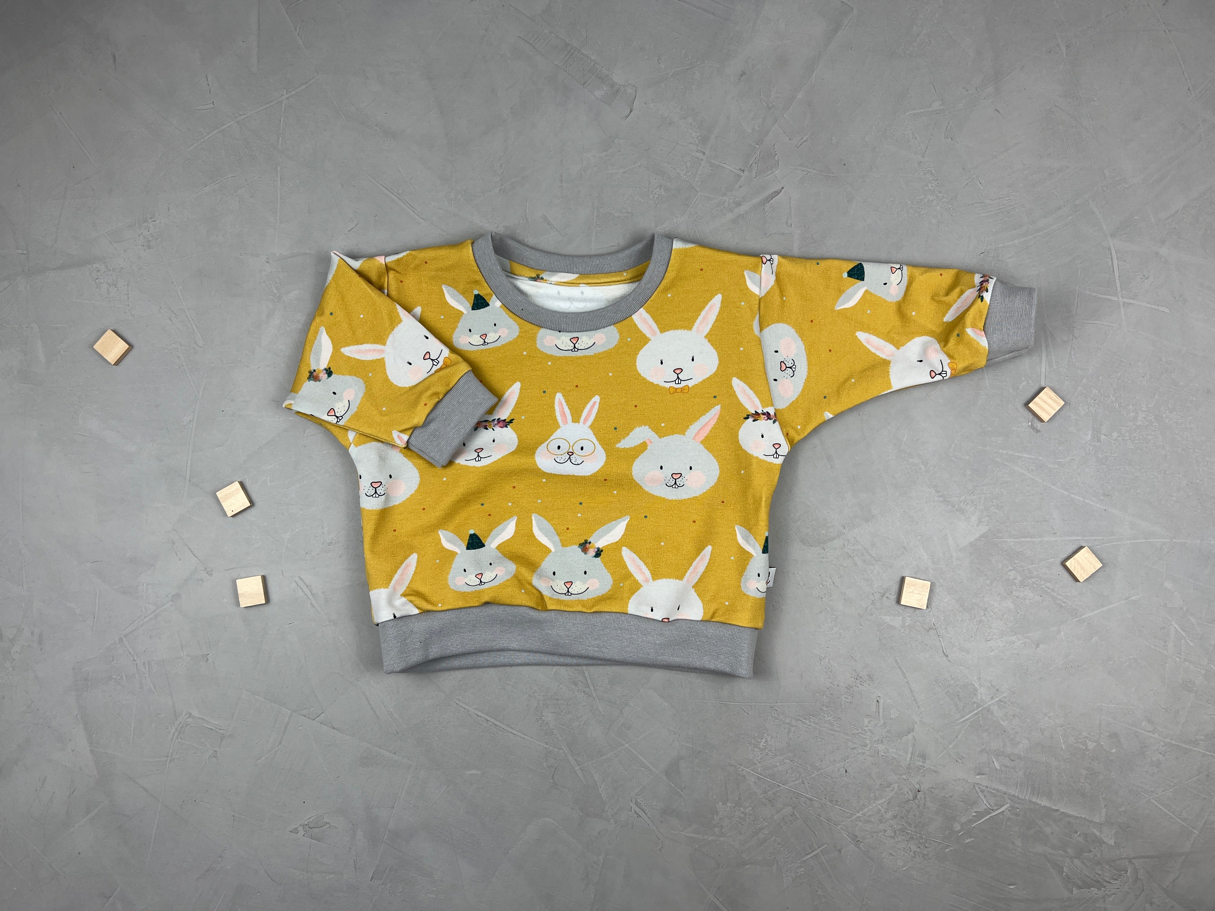 Oversize Sweater - Hasen-WG/Senfgelb (6-9 M)