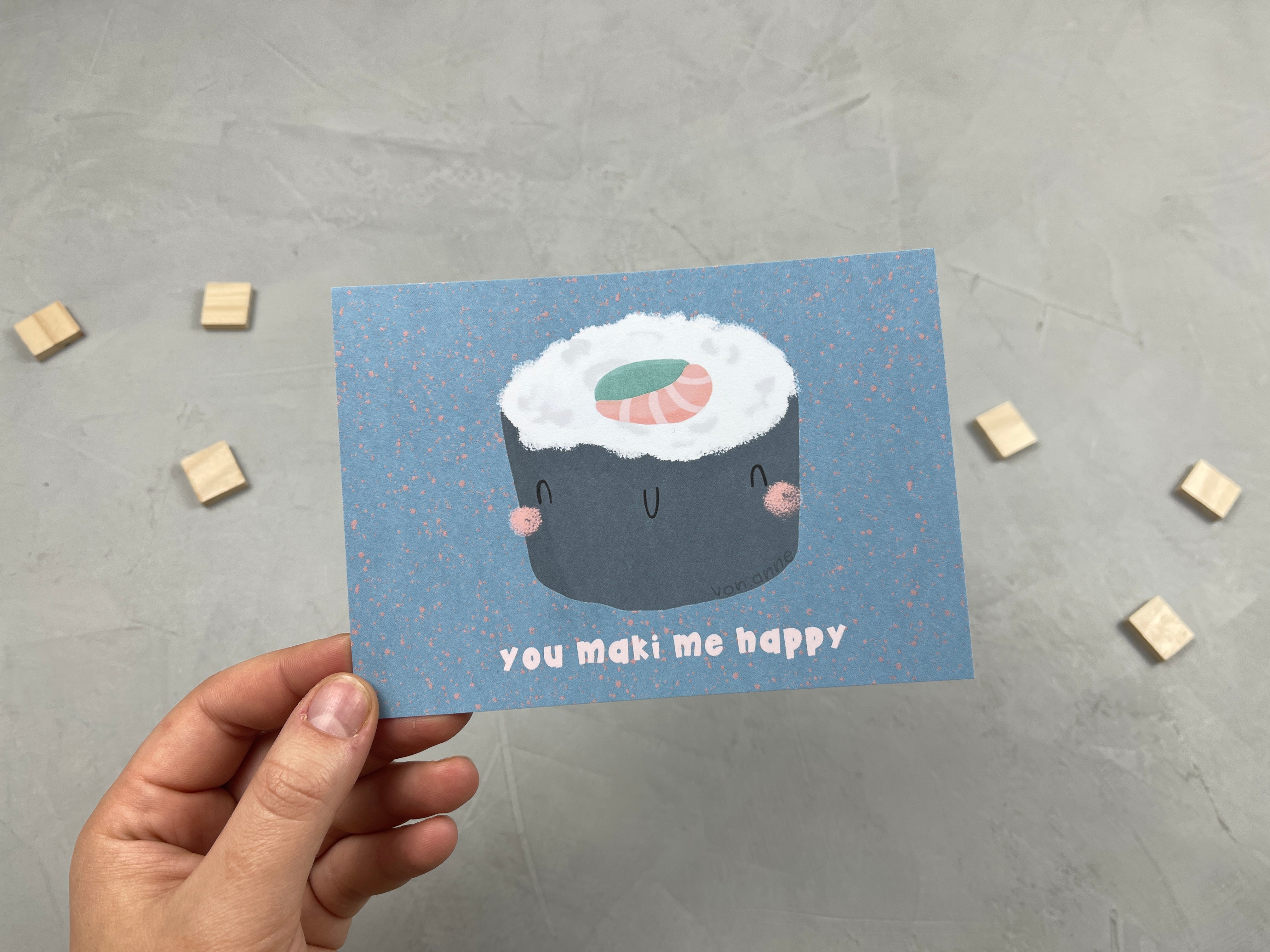 einzelne Postkarte - You maki me happy