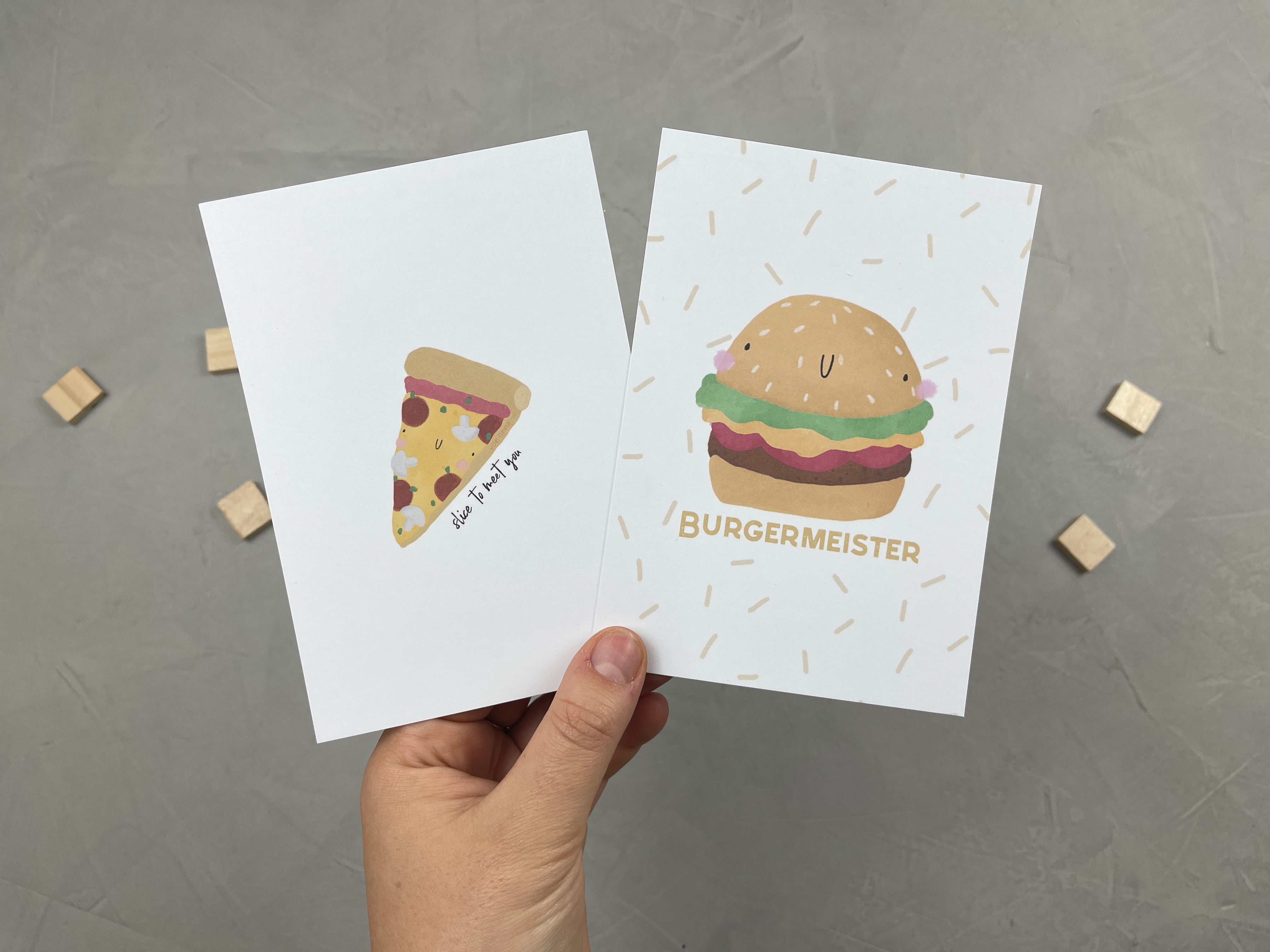 Postkarten 2er Set: Burger & Pizza
