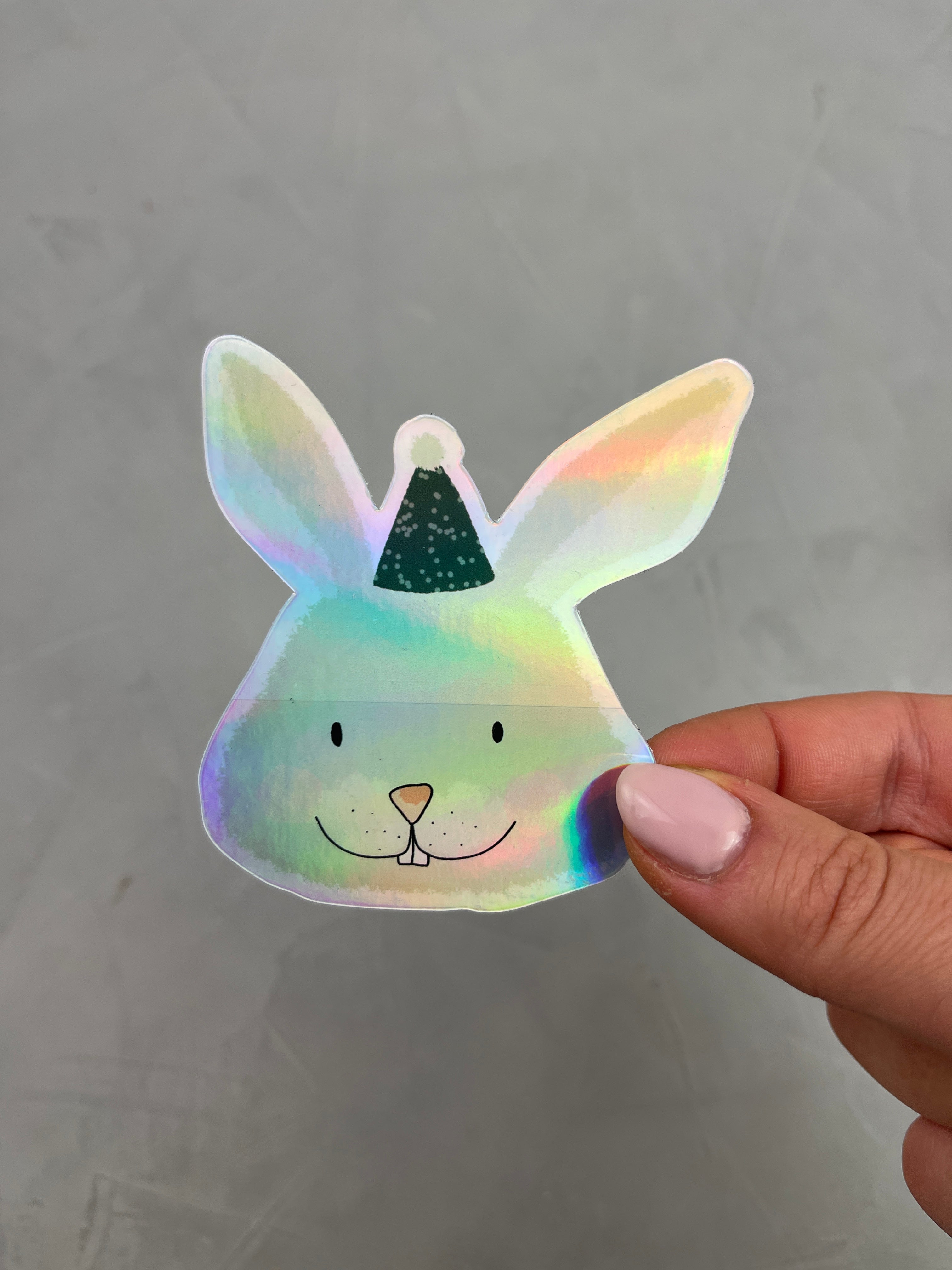 XXL Holo-Sticker - Hase mit Partyhut (Die Hasen-WG)