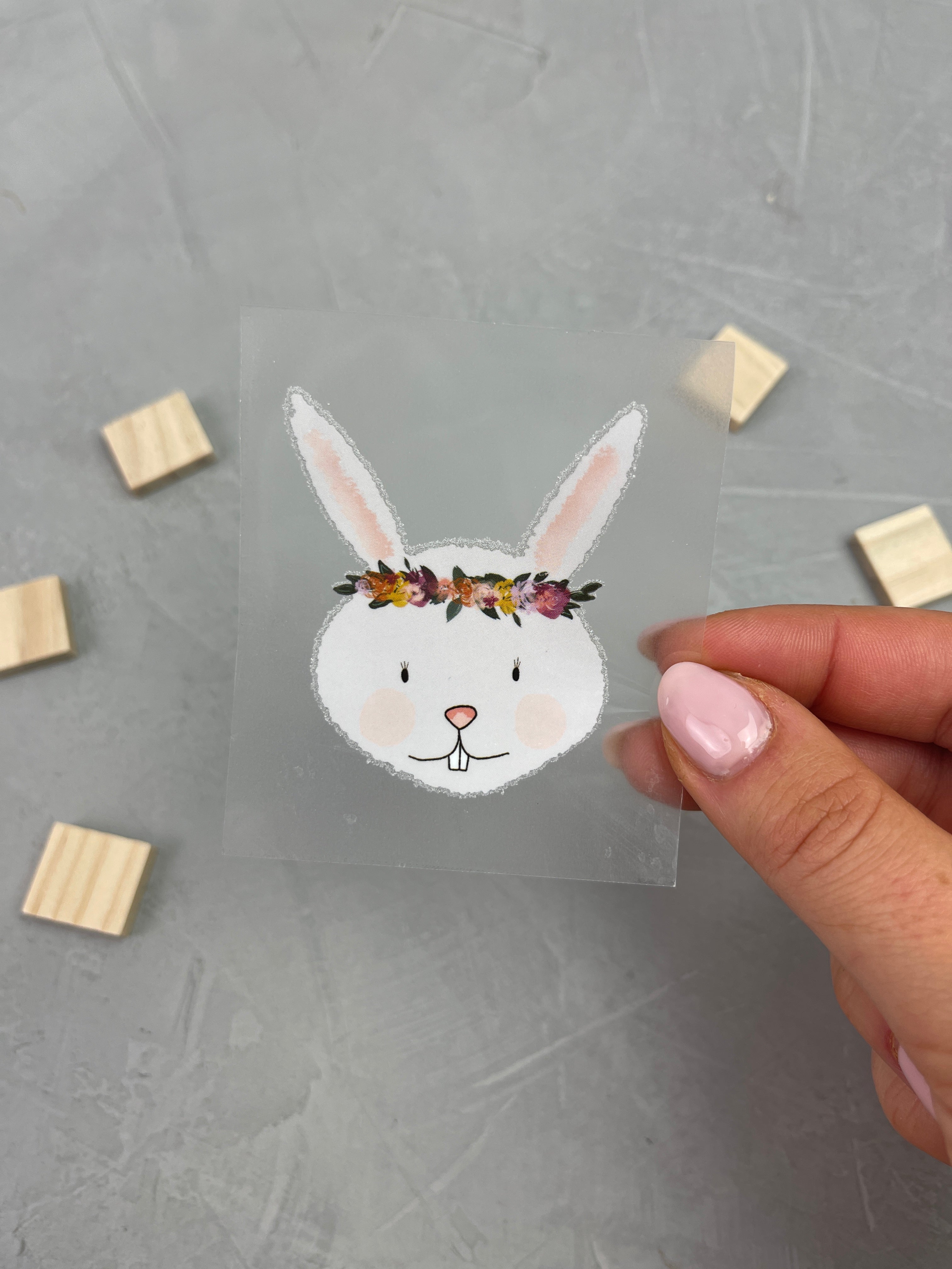 kleines Bügelbild - die Hasen-WG (Blumenkranz)