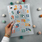 Bügelbildbogen - Adventskalenderzahlen