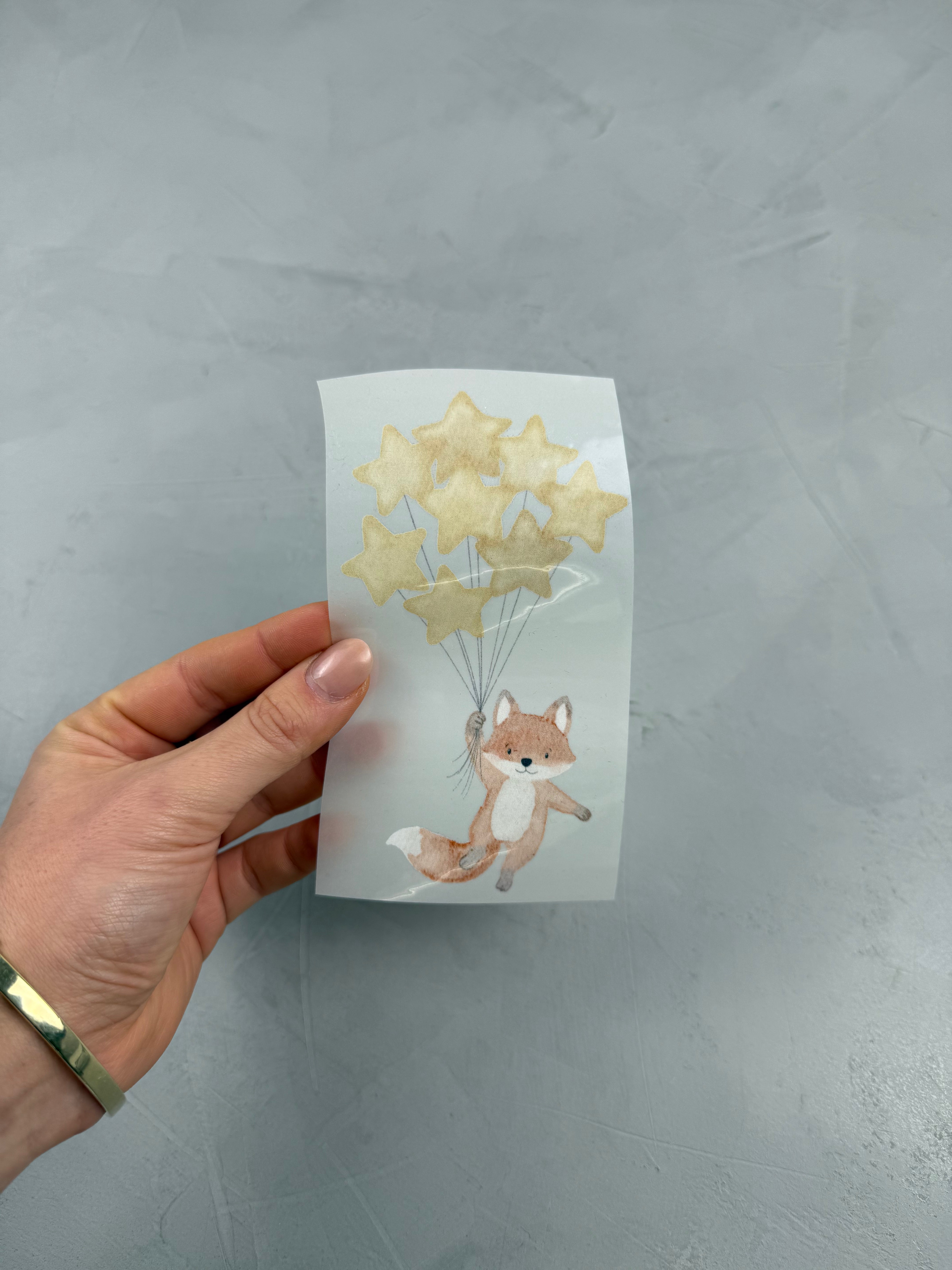 Großes Reflektor-Bügelbild - Fuchs/Schaukelsterne