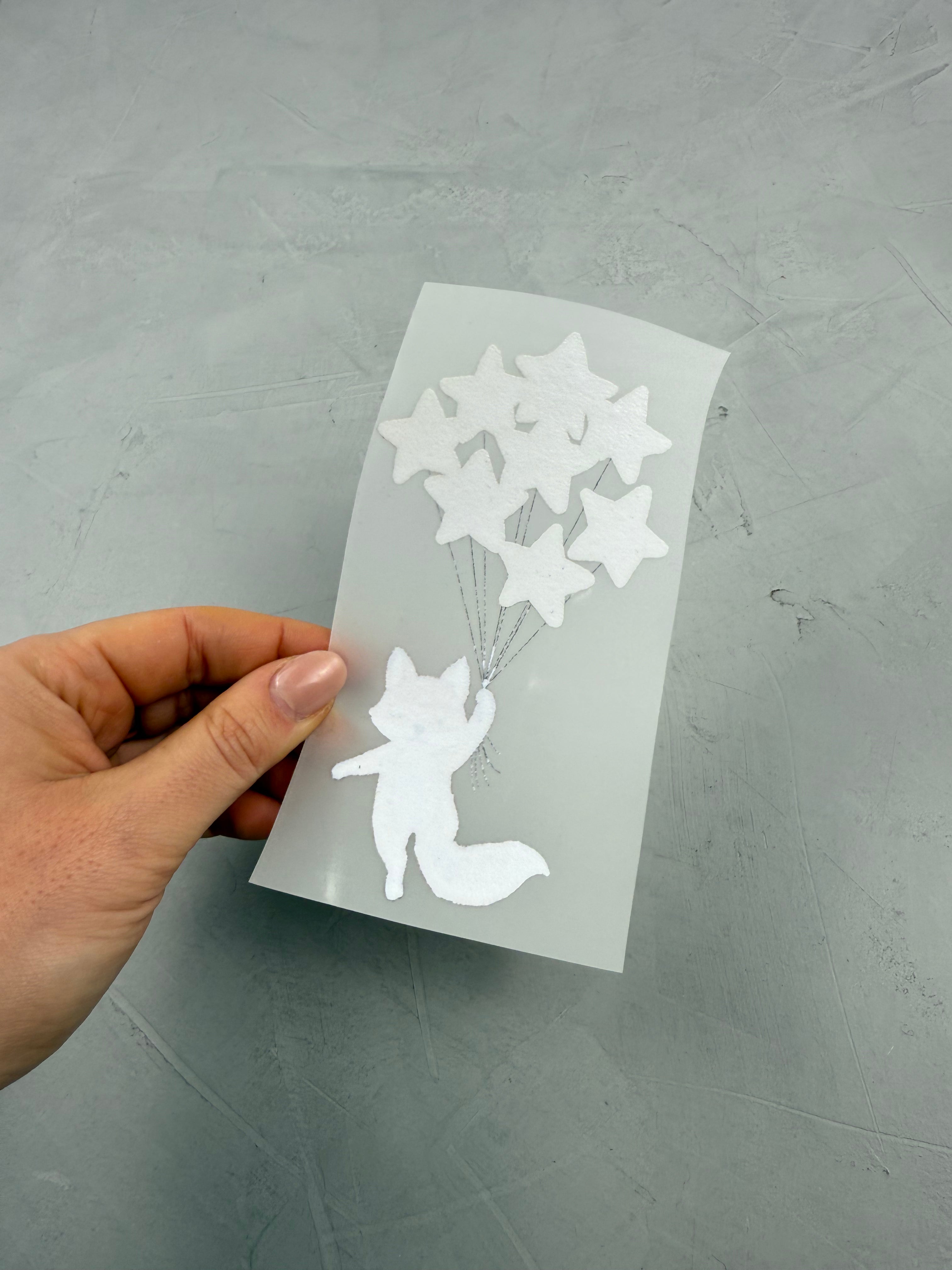 Großes Reflektor-Bügelbild - Fuchs/Schaukelsterne