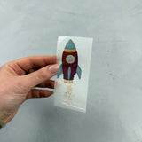 kleines Reflektor-Bügelbild - Raketenstart/Rot