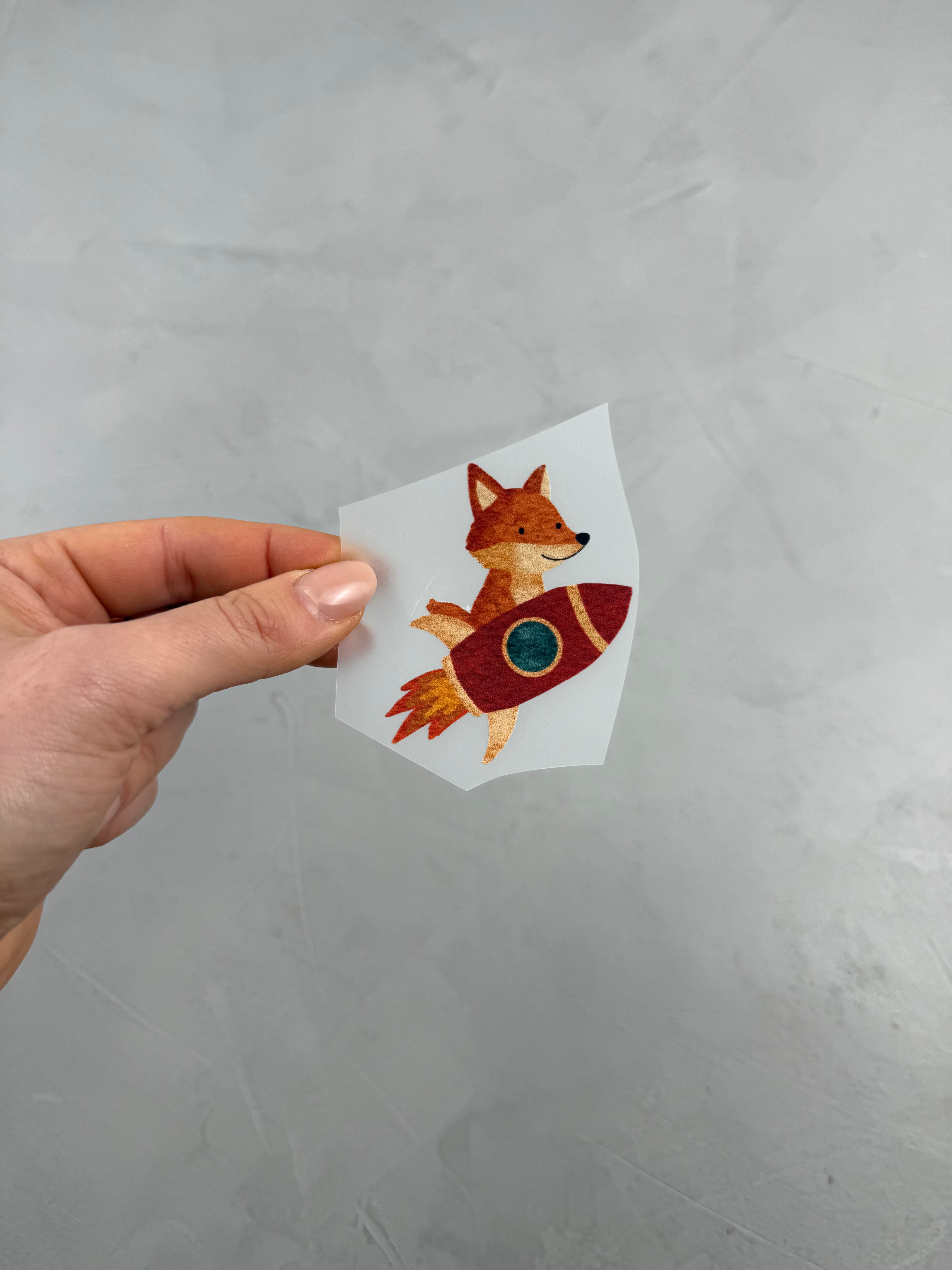 kleines Bügelbild - Fuchs/Ab ins All