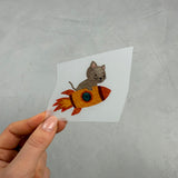 kleines Bügelbild - Katze/Ab ins All