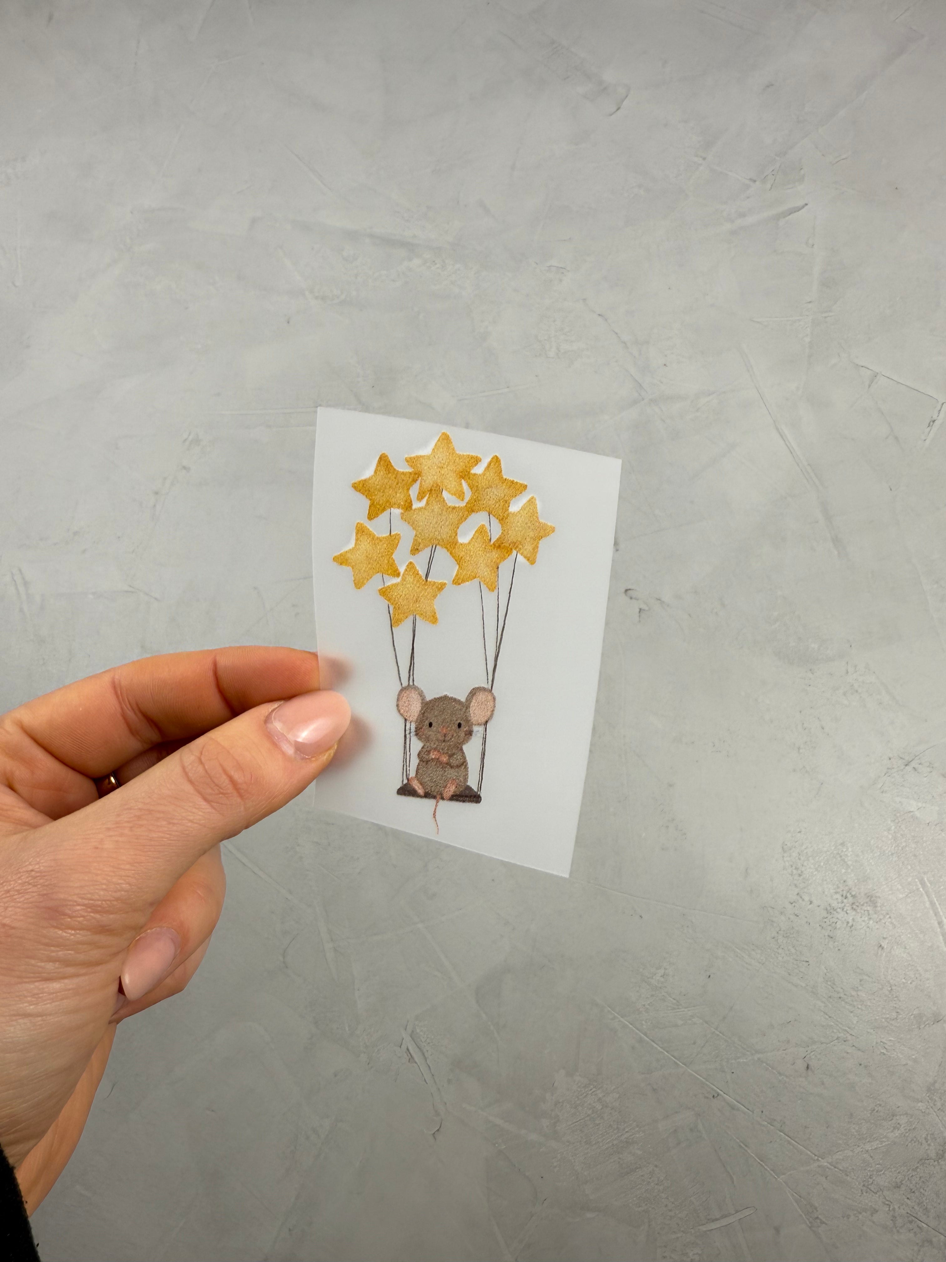 kleines Bügelbild - Maus/Schaukelsterne