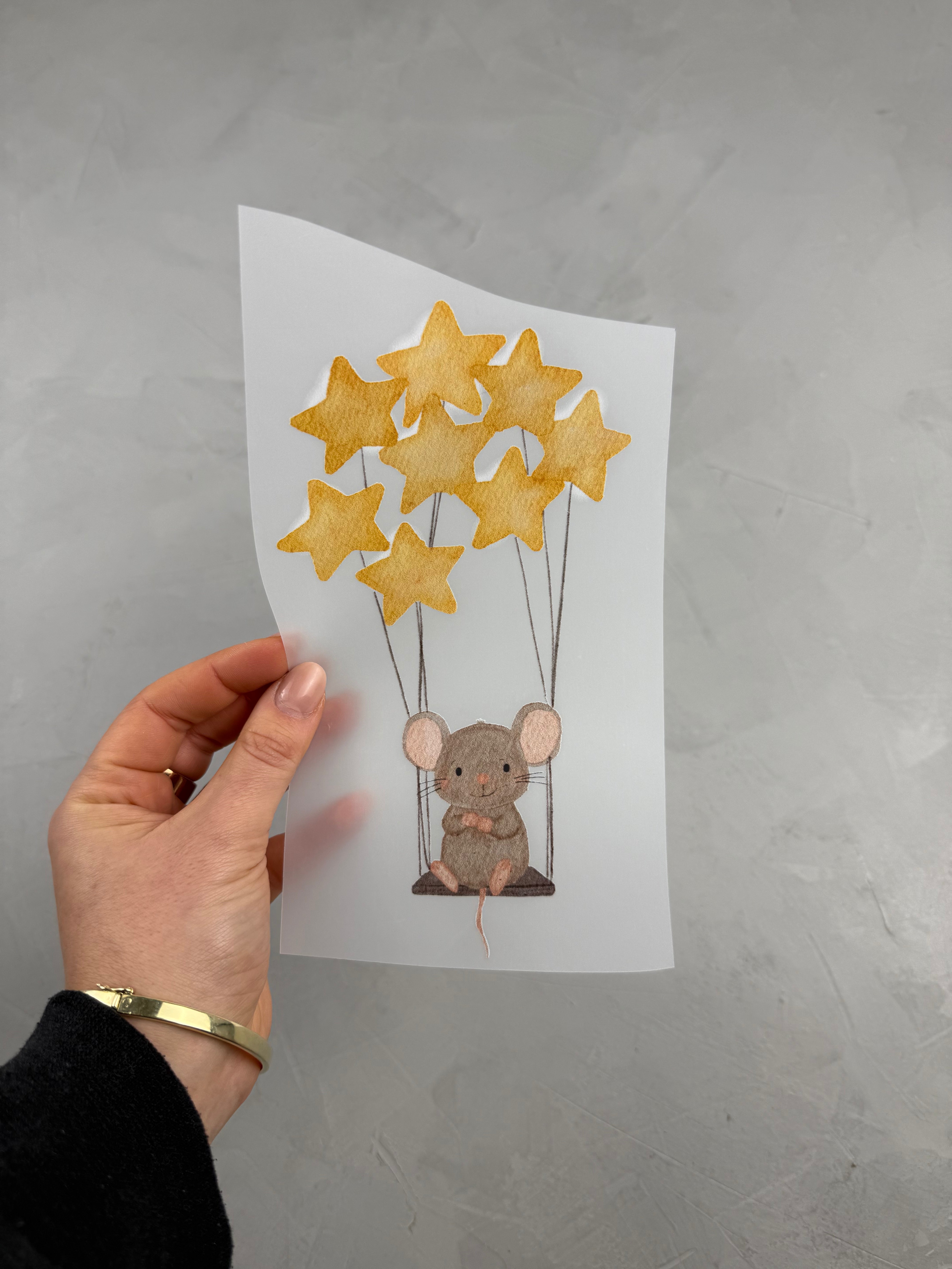 Großes Bügelbild - Maus/Schaukelsterne