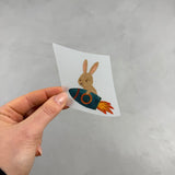 kleine Bügelbild - Hase/Ab ins All