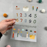 Bügelbildbogen - kleine Zahlen/Geburtstag