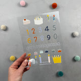 Rub-on-Stickerbogen - Zahlen und Geburtstag