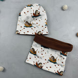 Beanie/Loop-Set - Blätterbad/Kastanie