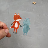 kleines Bügelbild - Sandkastenliebe/Fuchs und Nilpferd