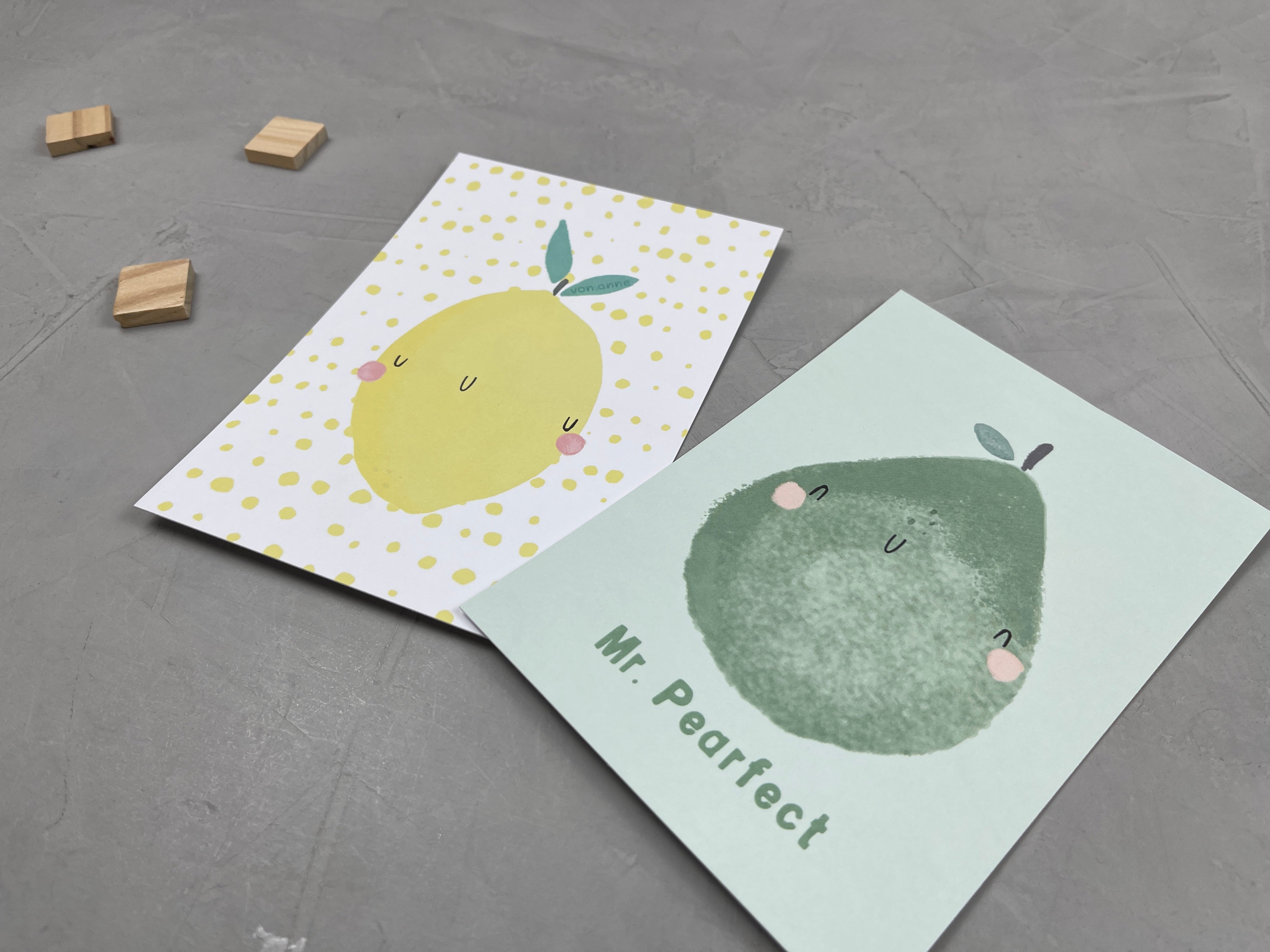 Postkarten 2er Set: Birne & Zitrone