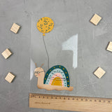 großes Bügelbild - Aus dem Häuschen/gelber Ballon